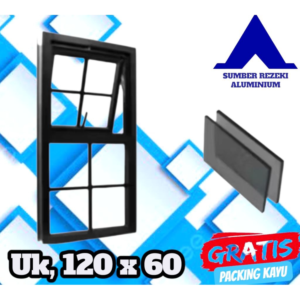 kusen Jendela Aluminium UK 120 x 60 Free Packing kayu