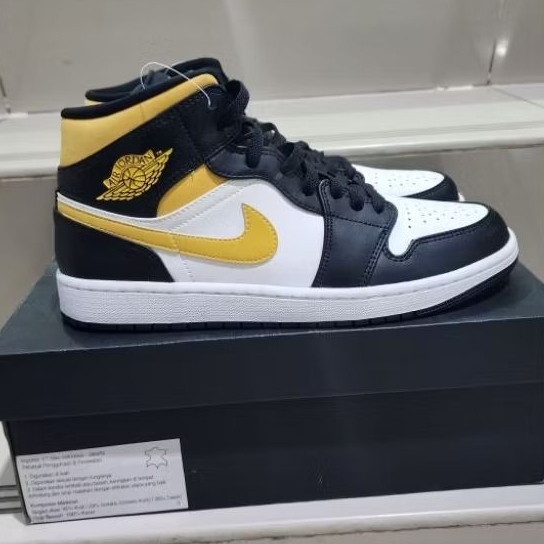 SEPATU NIKE AIR JORDAN 1 MID WHITE POLEN BLACK 554724 177 BNIB ORIGINAL
