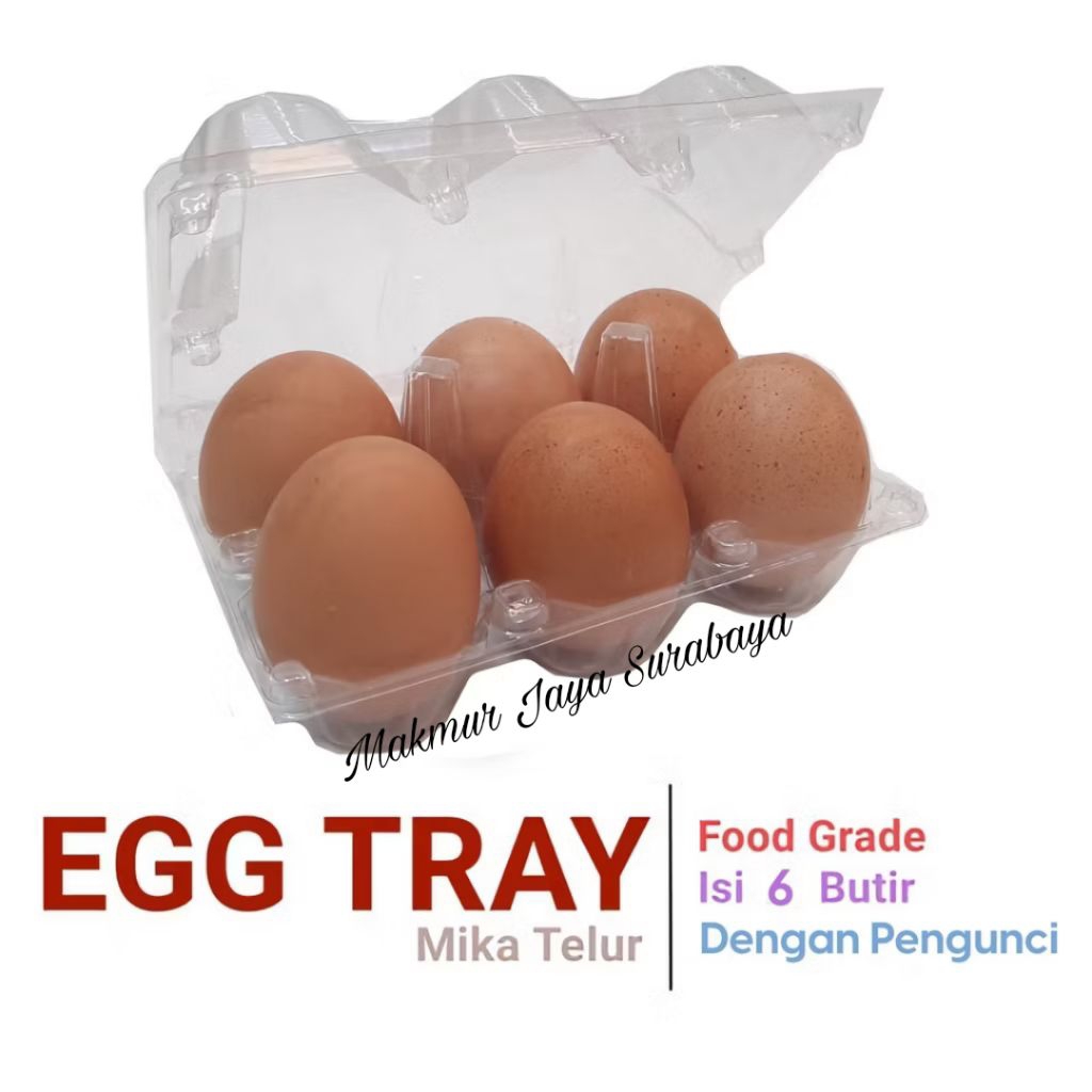 (50 pcs) Mika Telur isi 6 Kancing/Tray Telur isi 6 dengan pengunci/Mika Telur Asin/Mika Telur Isi 6 