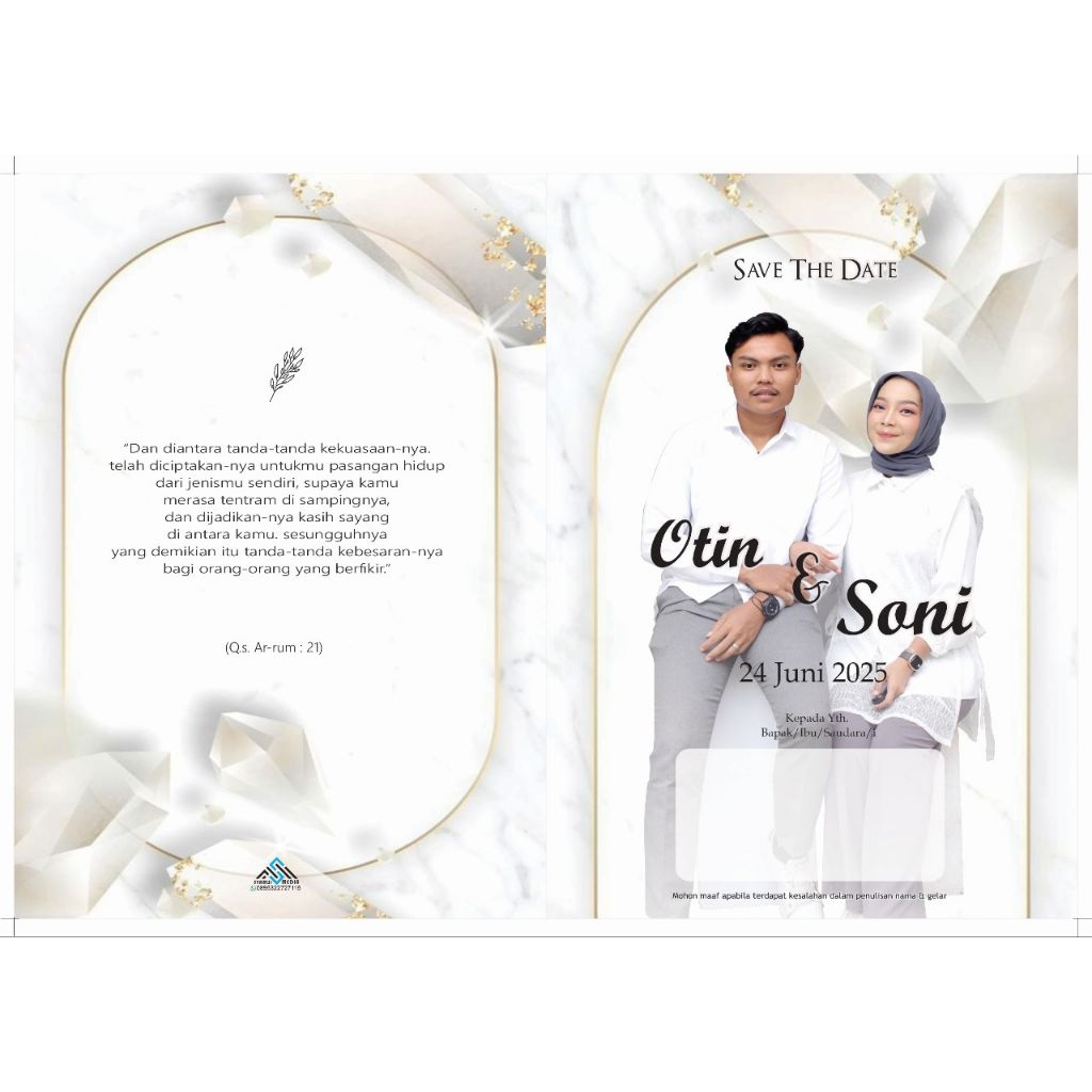 cetak undangan pernikahan model custom + poto minimalis dan elegan