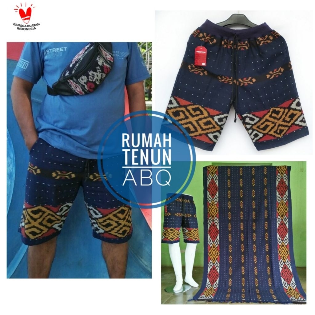 ABQ CELANA PENDEK TENUN BIRU GRINGSING TENUN TORAJA