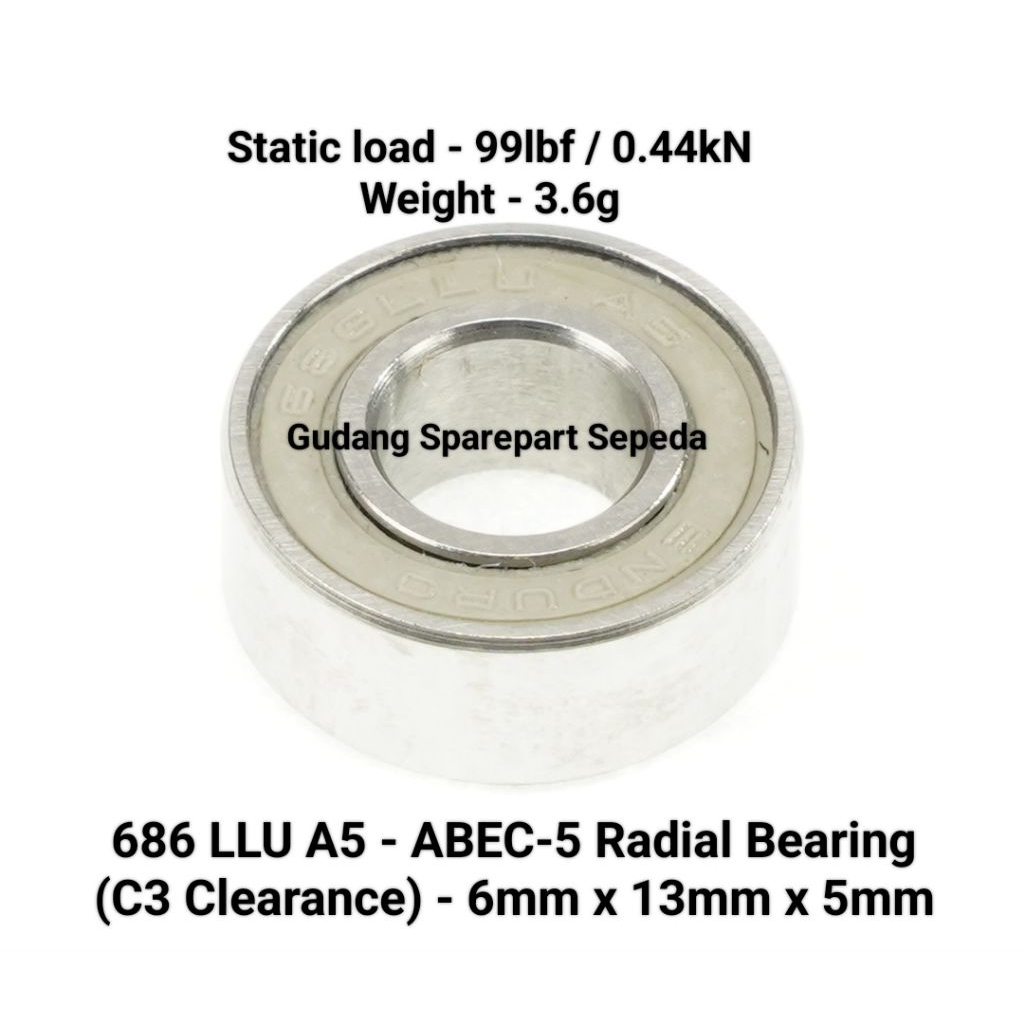 Enduro Bearing 686 LLU - ABEC-5 Radial Bearing (C3 clearance) - 6mm x 13mm x 5mm