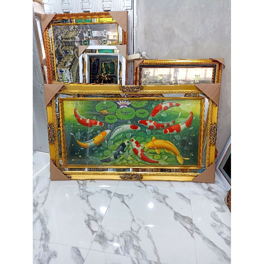 hiasan dinding lukisan ikan koi jumbo ruang tamu