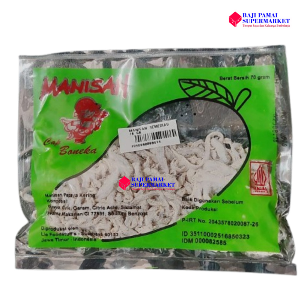 

Manisan Pepaya Kering Serut Putih Cap Boneka / Manisan Semediau 70gr