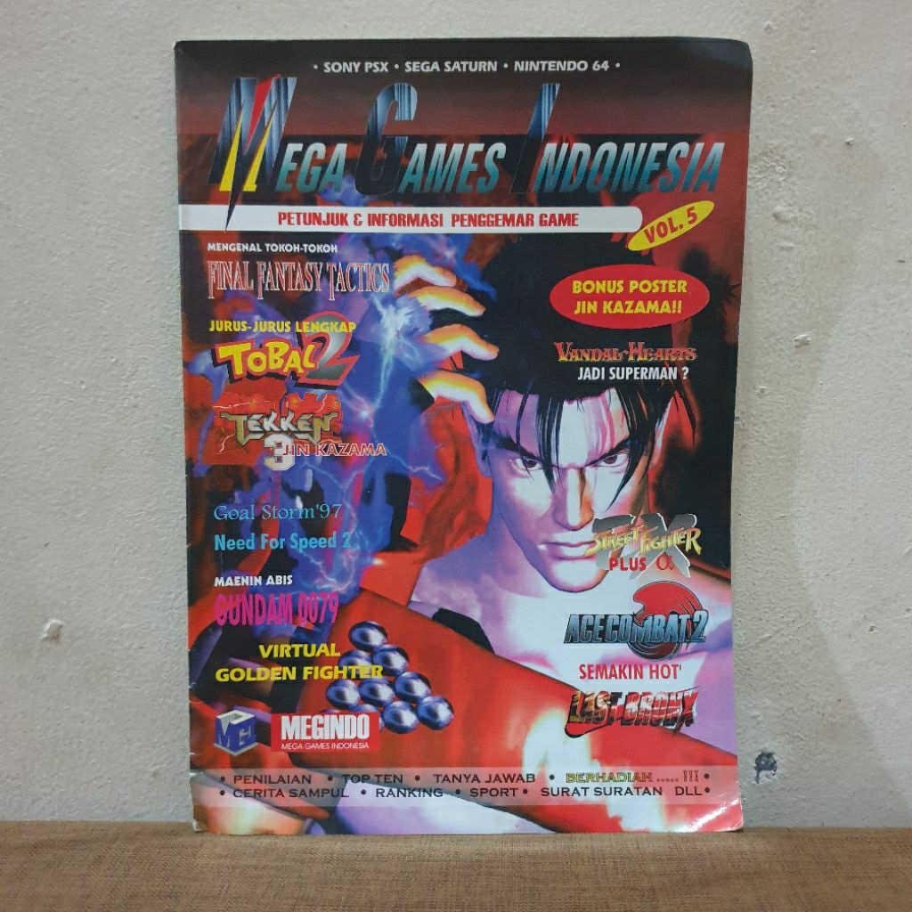 Majalah Game Lokal Vintage MEGA GAME INDONESIA Cover Tekken 3 Jin Kazama