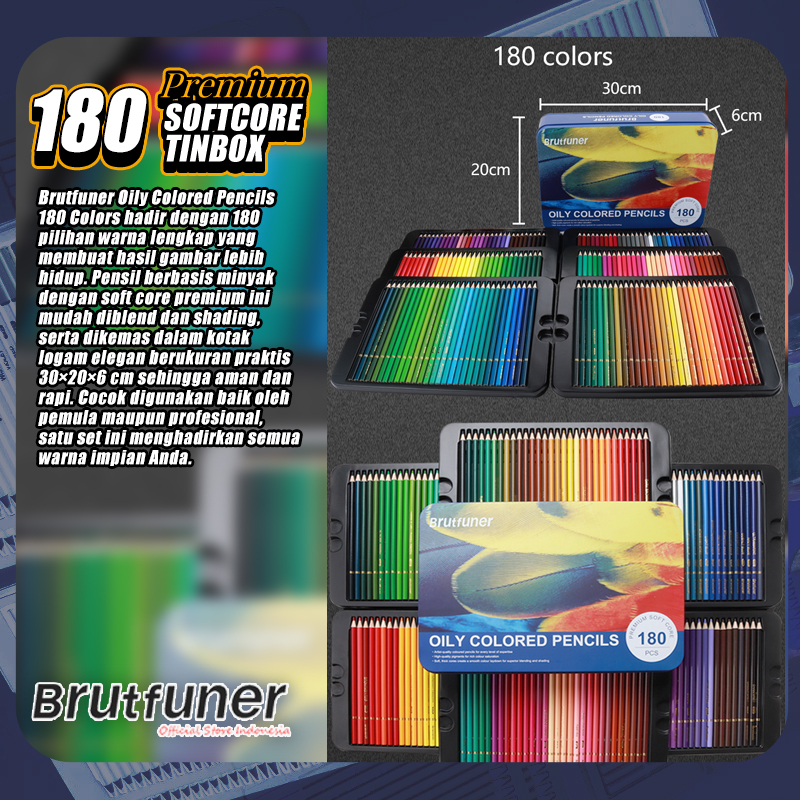

Brutfuner 180 Oily Colors Premium Soft Core Pencil Iron Tin Box Set