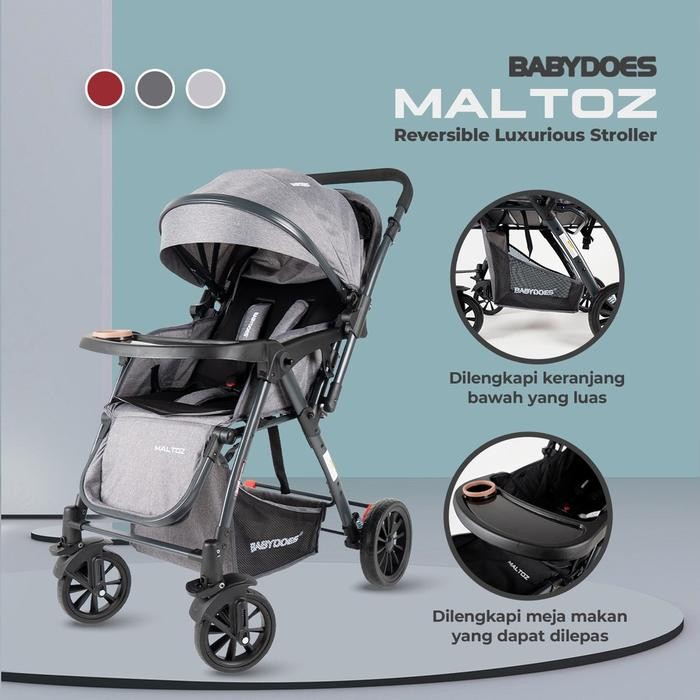 BABYDOES MALTOZ CH-BL 821SN REVERSIIBLE LUXURIOUS STROLLER bayi roda - BLACK
