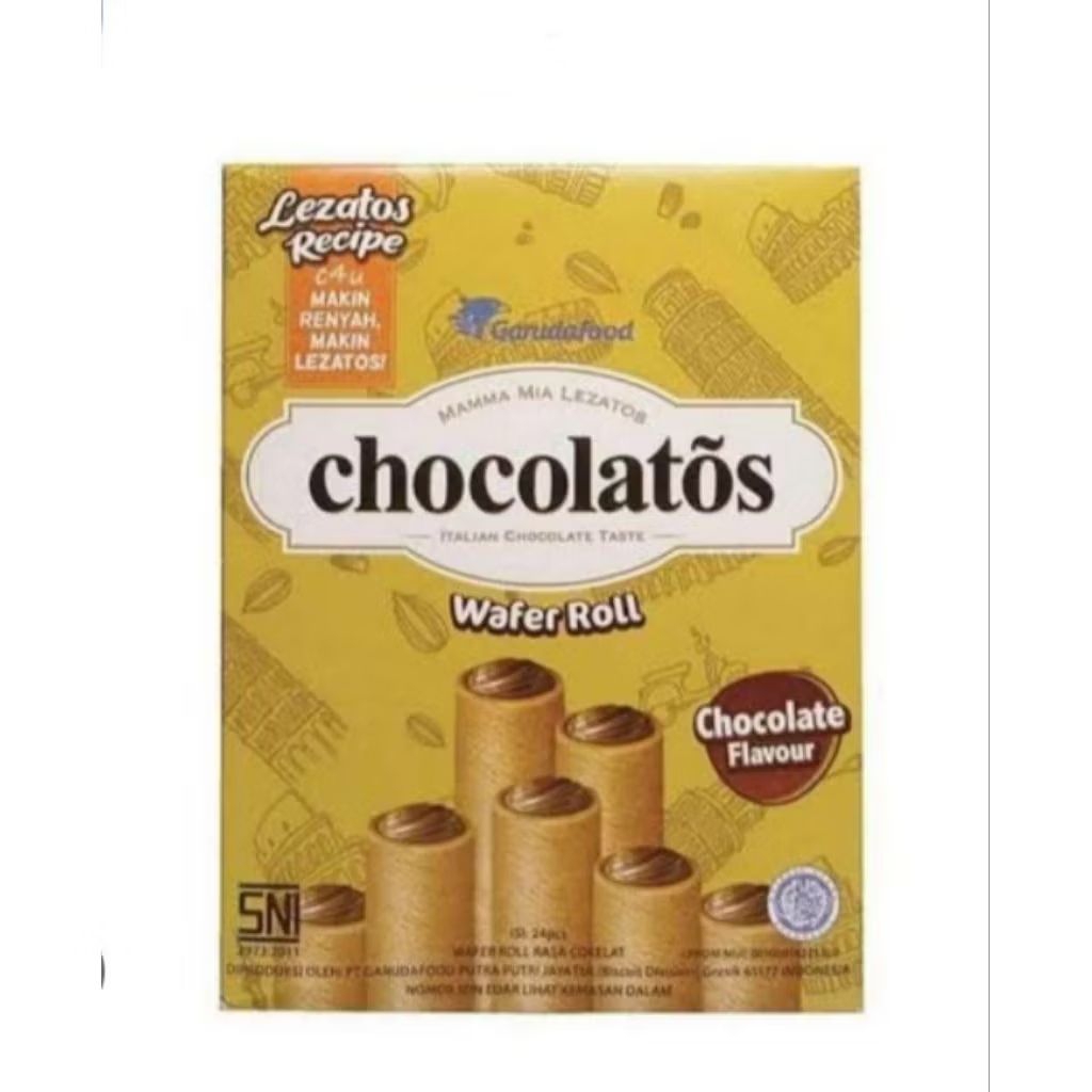 

chocolatos wafer roll 24 pcs ×8g/chocolatos 500/chocolatos isi 24 cemilan anak renyah dus coklat roll/chocolatos wafer stik isi 24 pcs isi coklat padat