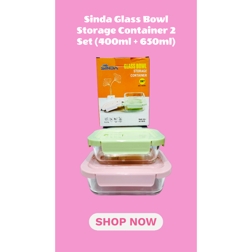 Sinda Storage Kotak Penyimpanan Kontainer Makanan Bekal Kaca Kotak Tempat Makan Kaca Glass Food Cont