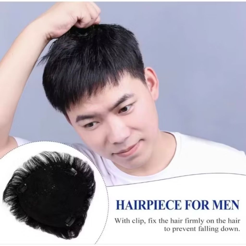 Promo 9.9 Rambut Palsu Pria Botak Wig pria Rambut Asli Hair Toupee Pria Rambut Asli