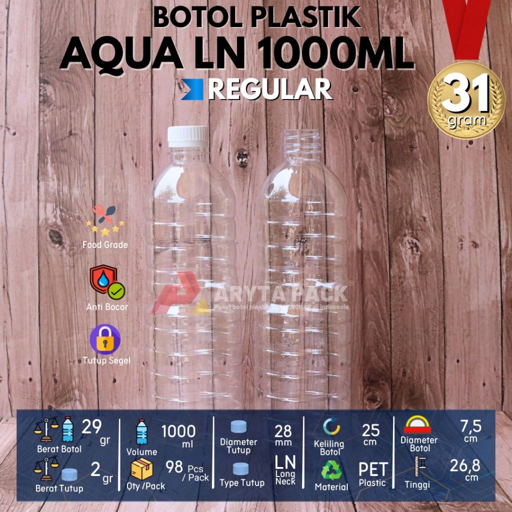 Botol plastik PET 1liter 1000ml aqua minuman mineral jus susu kopi minyak tutup LN warna-warni - GRO