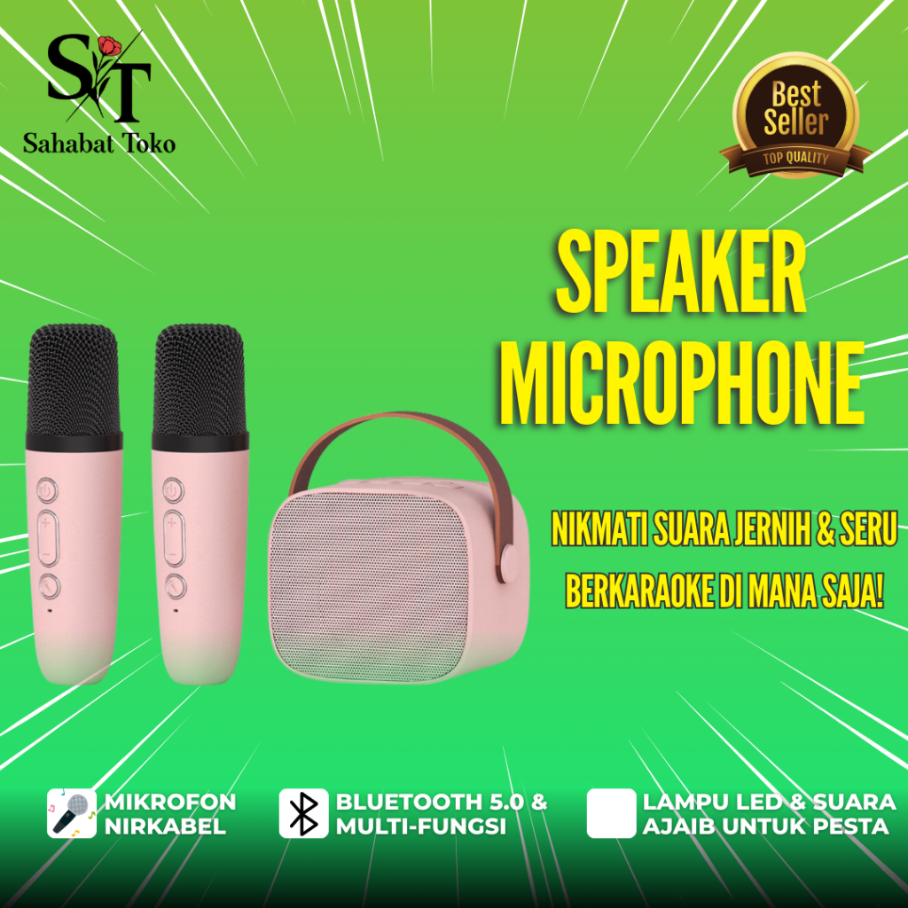 Speaker Bluetooth Wireless Super SoundBar Bas Full Bass Bigbass Karaoke Karoke Set 2 Mic Michrophone
