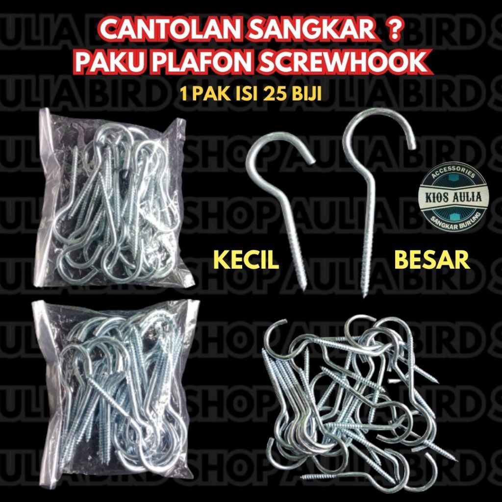 1 PAK ISI 25 BIJI GANTUNGAN PAKU PLAFON UKURAN BESAR & KECIL 12inch 14inch SCREW HOOK CANTOLAN ATAP 