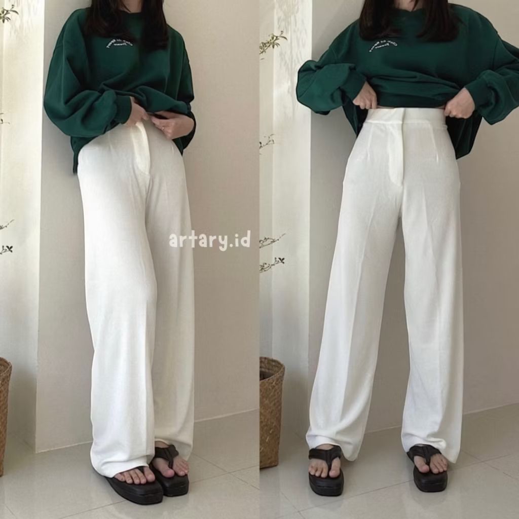 Celana Panjang Wanita Highwaist Knit Premium Cozy Pants Kulot Modern