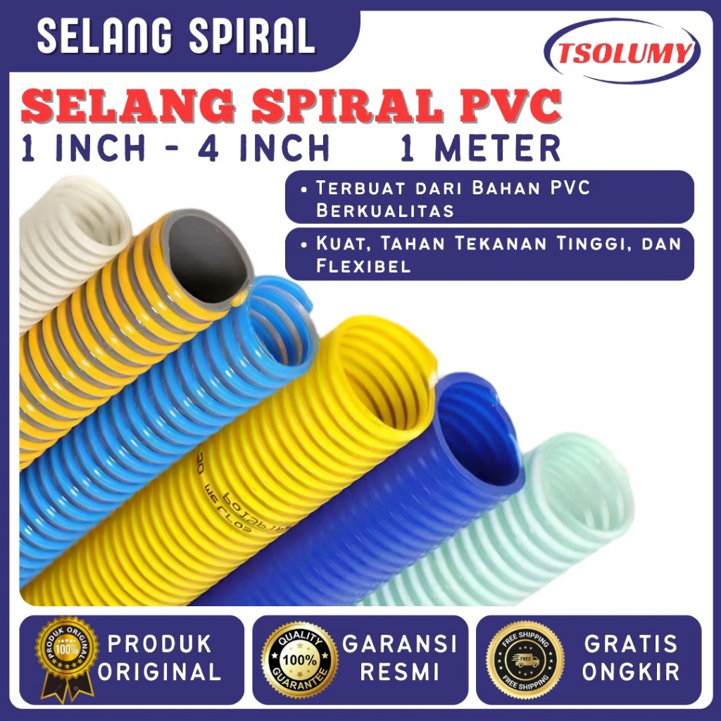 Tsolumy Selang Spiral PVC Tebal Kuat Hisap Dorong 1 Meter Selang 1.5 Inch 2 Inch 3Inch 4 Inch
