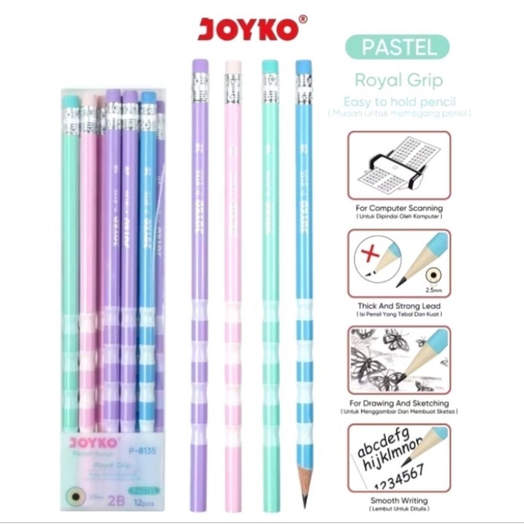 

Ecer Pensil Pencil 2B JOYKO P-8135 Royal Grid Pastel