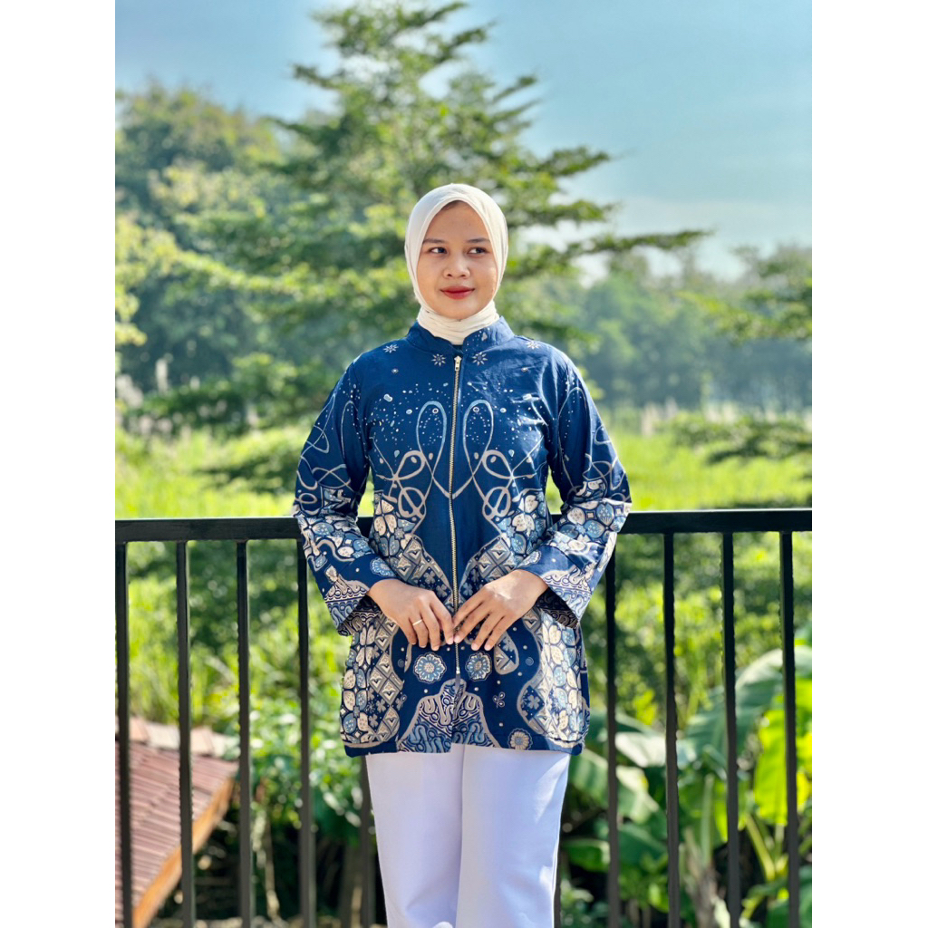 Tunik PDK SAKURA NAVY Bahan Katun Full Tricot