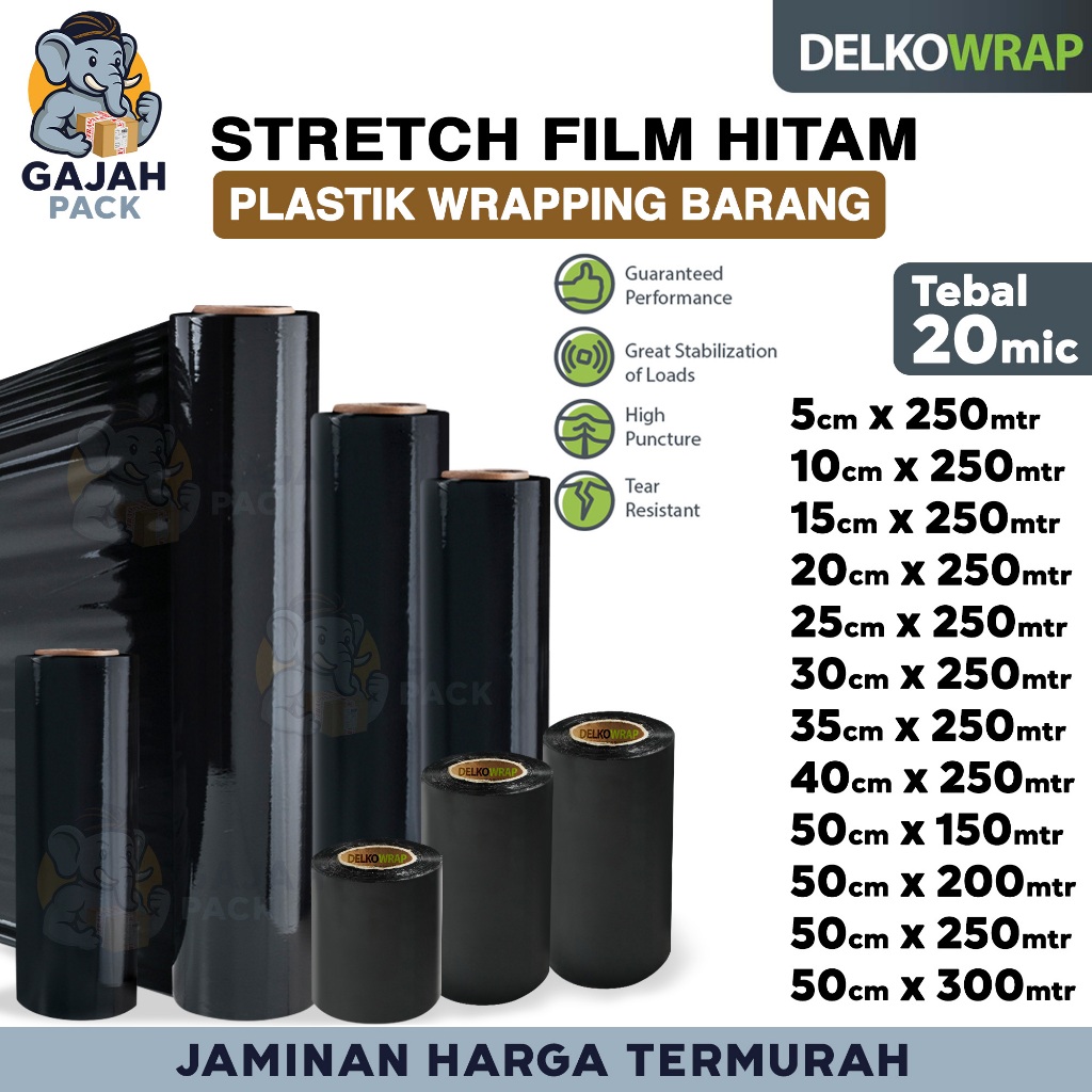 Plastik Wrapping STRETCH FILM HITAM Black Pembungkus Wrap Barang Premium Tebal Delkowrap / SATUAN