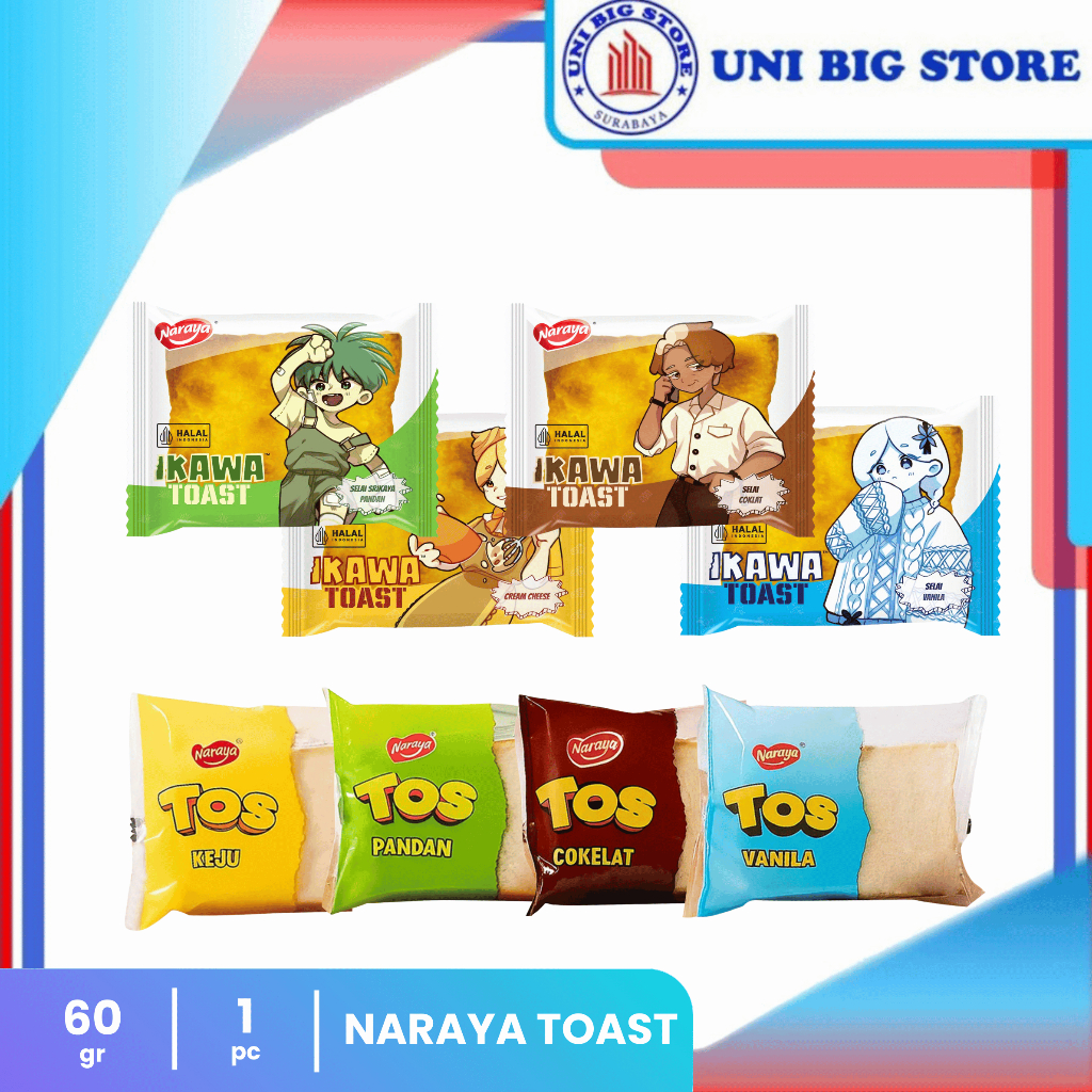 

Naraya Ikawa Roti TOS Toast Selai Chocolate | Vanilla | Cheese | Srikaya 60 gr