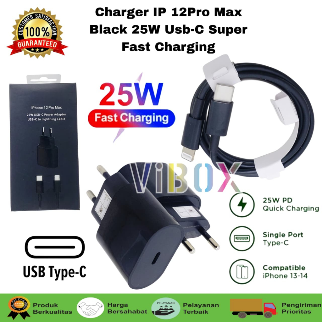 CHARGER VIBOX 25W ALL BLACK USB C TO LIGHTING CABLE CHARGER VIBOX