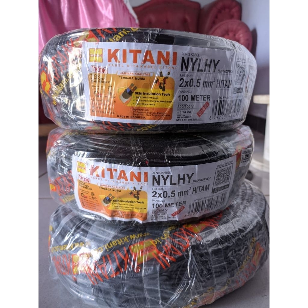 Kitani NYLHY 2x0,5mm/Kabel Kitani serabut/Kabel serabut kitani hitam