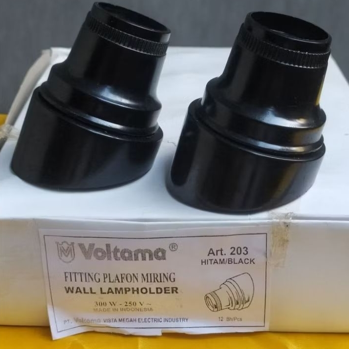 Fitting lampu plafon miring E27 hitam Voltama 12 pcs