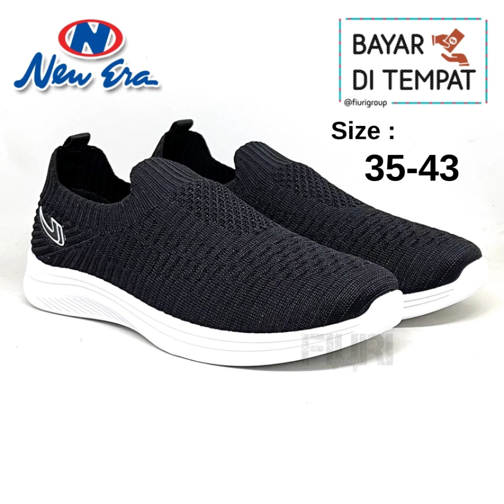 FIURI - NEW ERA - WINNER WINNY 35-43 HITAM PUTIH - SEPATU SNEAKERS SLIP ON PRIA WANITA - SEPATU KNIT