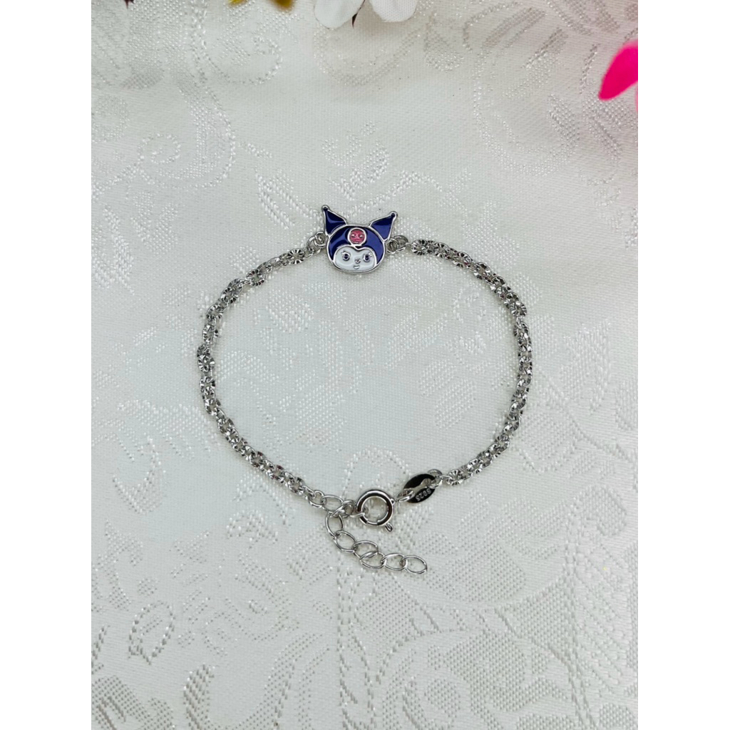 Gelang Anak KUROMI Cat Ungu Sesuai difoto Asli perak925 Lapisan Emas Putih Tokoperak.Jayasilver