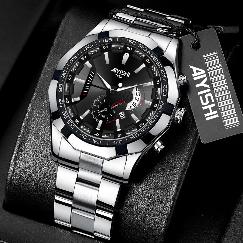 AIYISHI 1623 Jam Tangan Kuarz Otomatis Pria —— Bahan Stainless Steel, Tahan Air 100 Meter, Fitur Ber