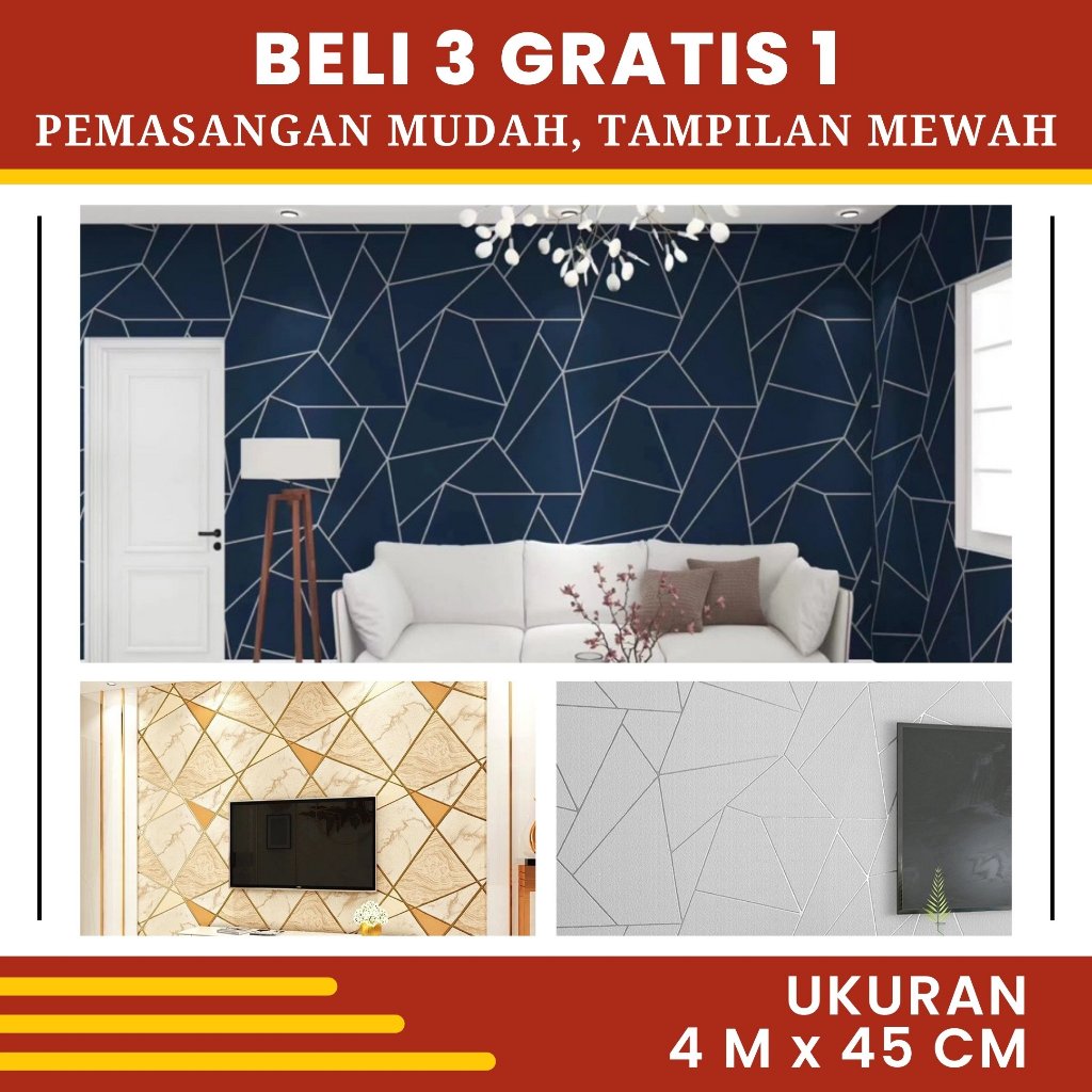 BELI 3 GRATIS 1 Wallpaper Walpaper Dinding Ruang Tamu Walpeper Kamar Minimalis Motif Keramik 3D