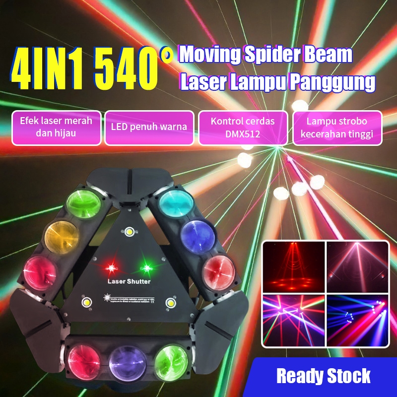 Laser&Garansi 4In1 540°Moving Spider Beam Laser Lampu Panggung 27w Lampu beam Disco light 4 In 1 Sta