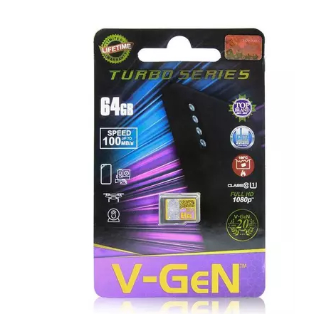 V-GeN Micro SD 64 GB Turbo 100MB/s Class 10 A1 Memory Card Vgen 64gb / Memory Card HP / MICRO SD / K
