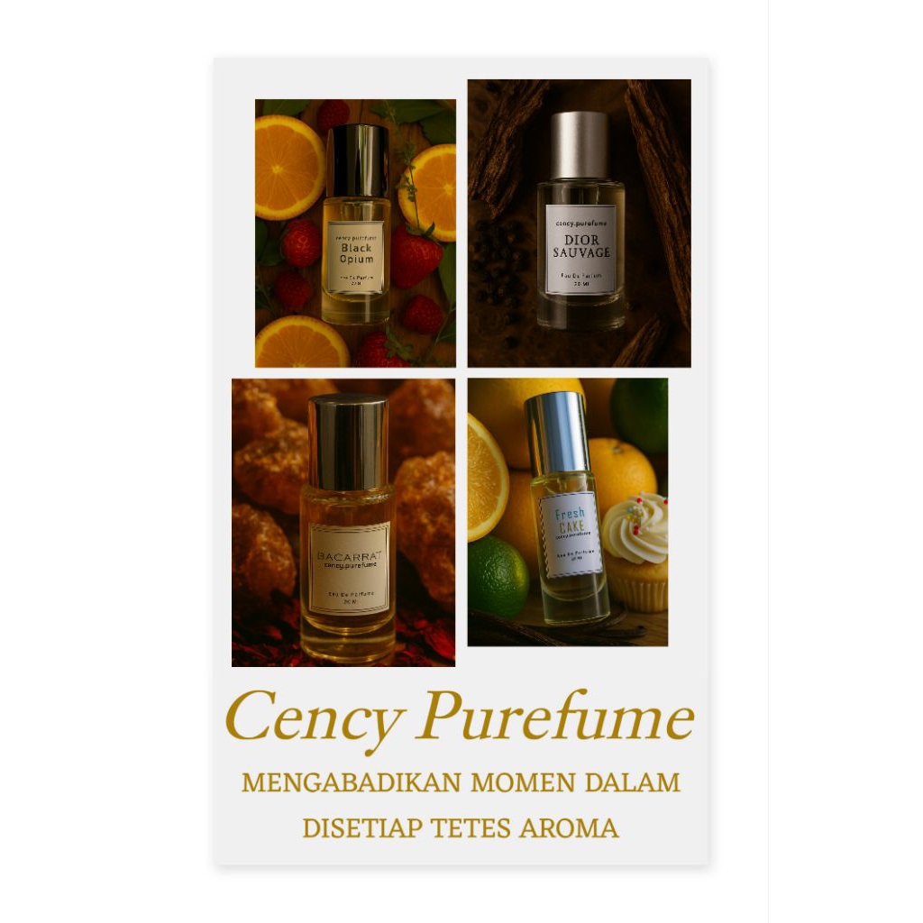Cency Purefume 20ml - BACCARAT BLACK OPIUM DIOR SAUVAGE FRESH CAKE Parfum Pria/Wanita Botol Parfum