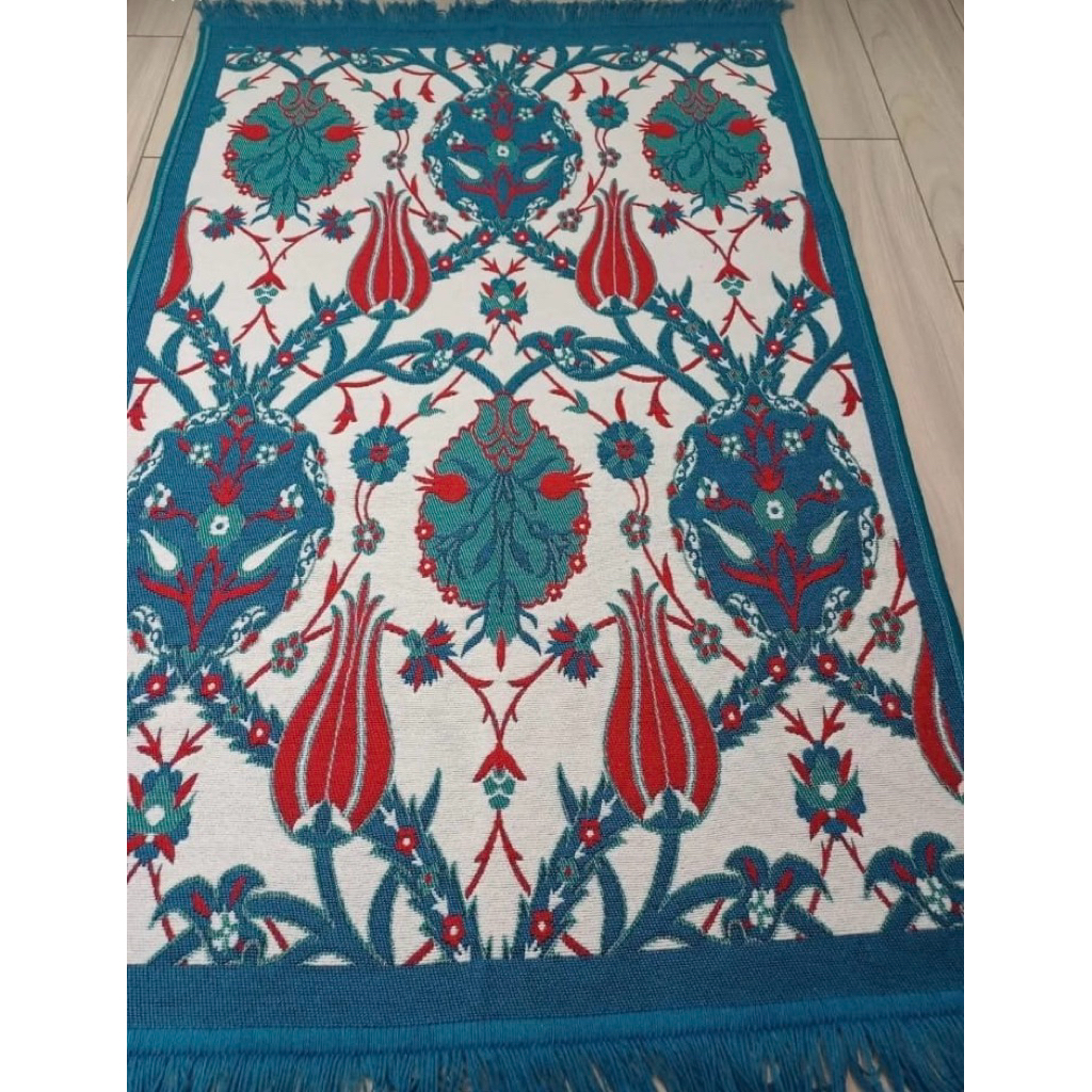 karpet Kilim Motif Tulip ottoman Tile Kilim Tenun Mewah Kilim Biru Runner