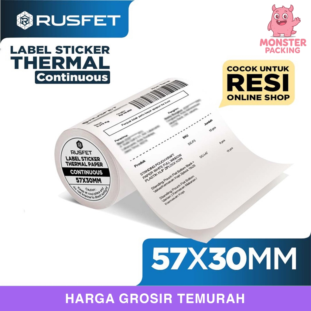 

Label Sticker Rusfet Thermal CONTINUOUS Barcode Resi Online 57x30 mm