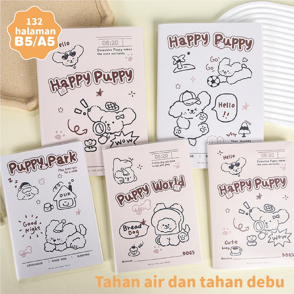 

Cute Student Notebook A5/B5 Waterproof Tahan Debu Cover Happy Puppy Print Buku Garis Horizontal Kuku Bertinggi Kertas Bertebal Buku Sampul Notepad