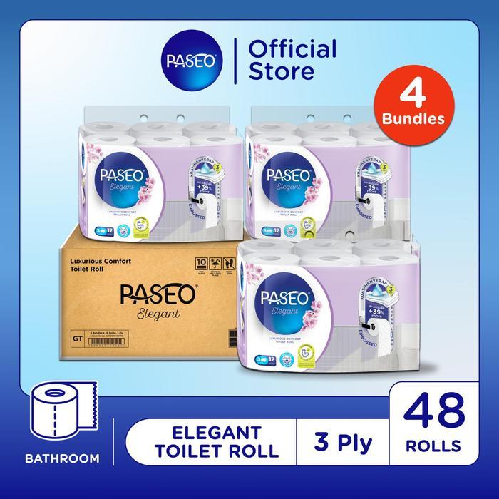 Paseo Elegant Tissue Toilet Roll 3 Ply 300 Sheets x 12 Roll (1 Dus Isi 48 Roll)