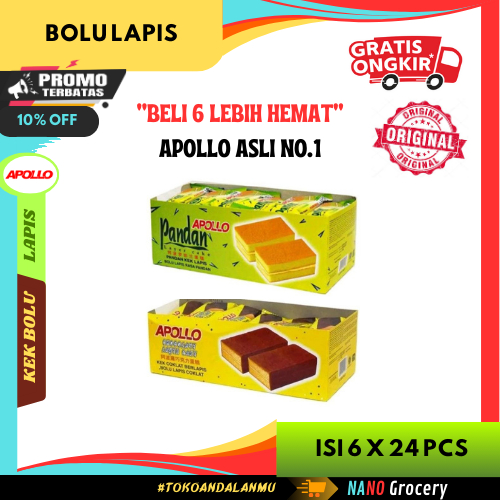 

6 Box Apollo Kek Lapis Pandan/Coklat Isi 24 Pcs | Bolu Lapis Malaysia