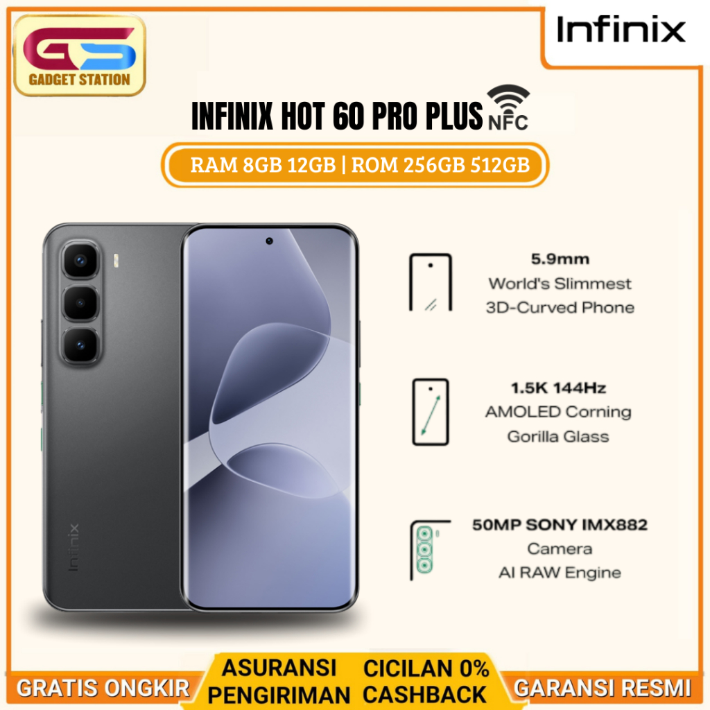 INFINIX HOT 60 PRO+ RAM [8+8GB]/ROM 128GB 256GB GARANSI RESMI INFINIX INDONESIA