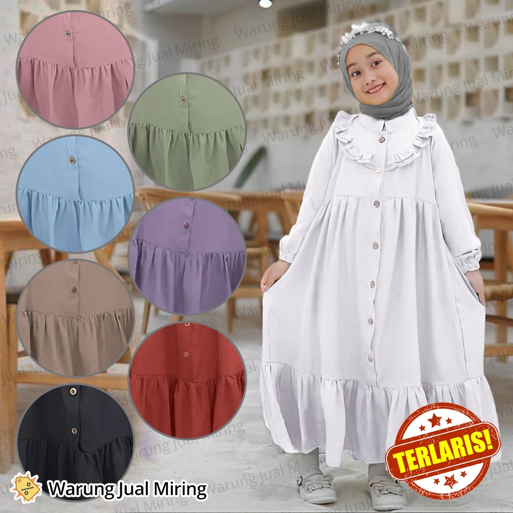 PREMIUM BAJU GAMIS ANAK PEREMPUAN CRINKLE MUSLIM KOREAN STYLE PUTIH HITAM TERACOTTA PINK BATA DRESS