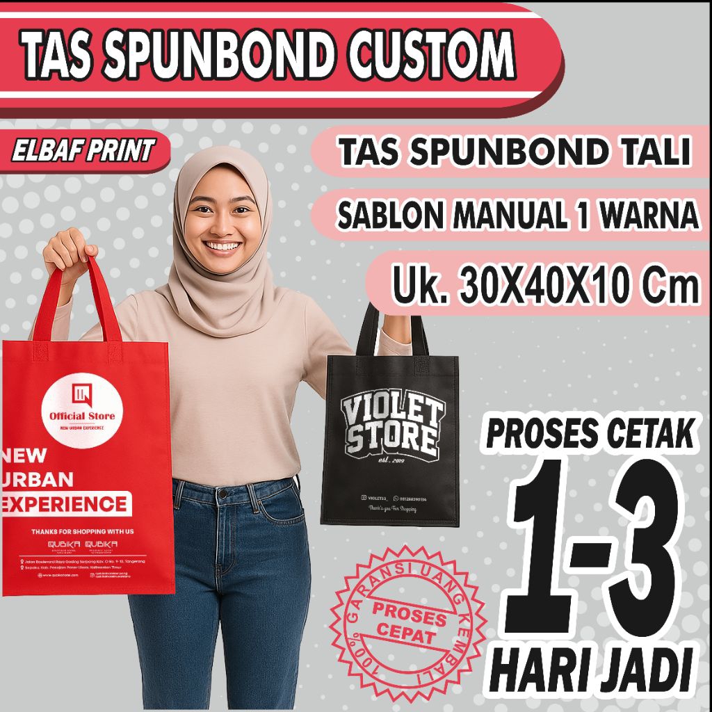 

Tas Spunbond Tali (HLS) 30x40x10cm Sablon Custom FREE DESIGN