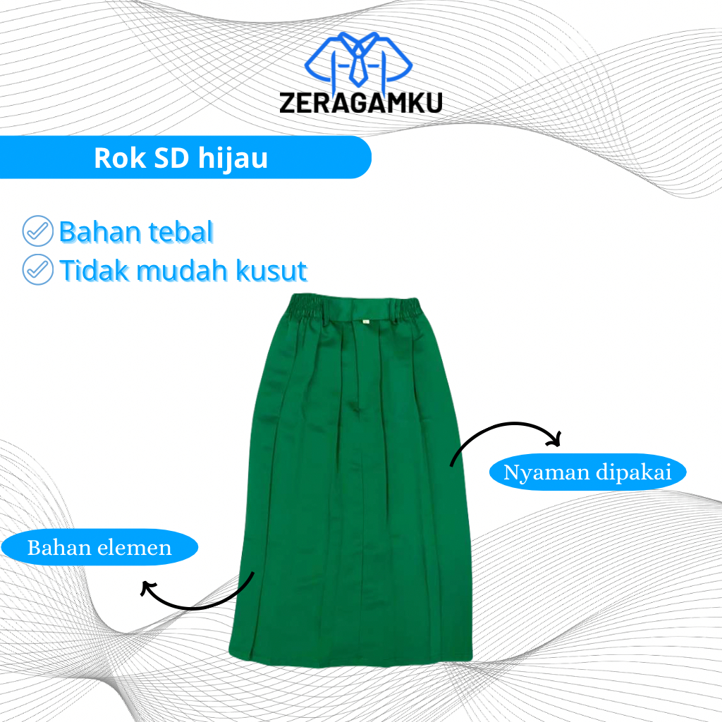 ZERAGAMKU - Seragam Sekolah Rok SD Hijau Rempel Panjang Bahan Elemen