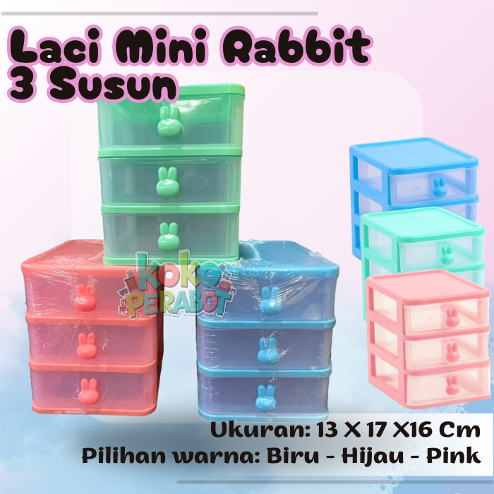 LACI MINI 3 SUSUN & 4 SUsun BENTUK RABBIT PLASTIK / LACI MINI PLASTIK SERBAGUNA KOSMETIK, ALAT DRAWI