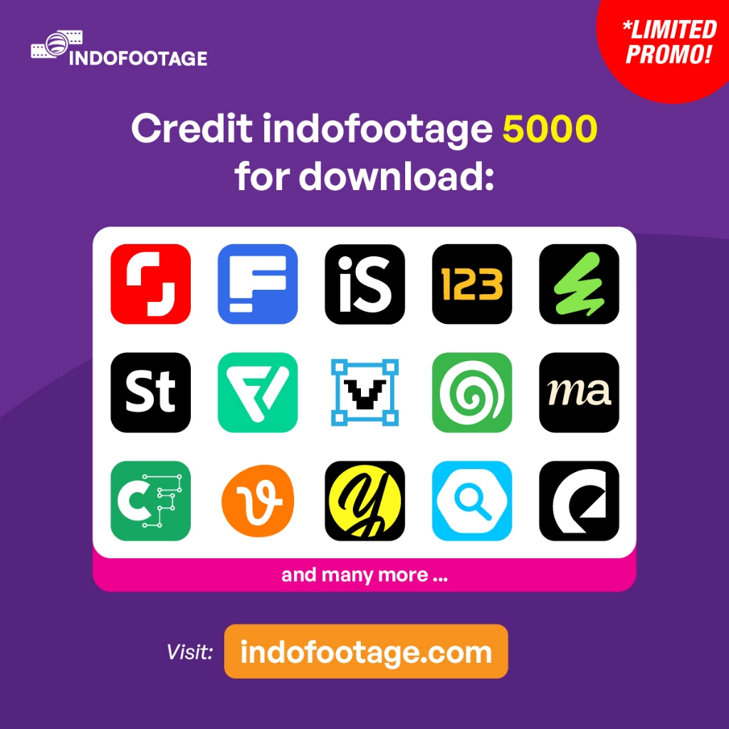 Indofootage first user promotion. 1 account for all source incude Adobe stock, shutterstock, freepik