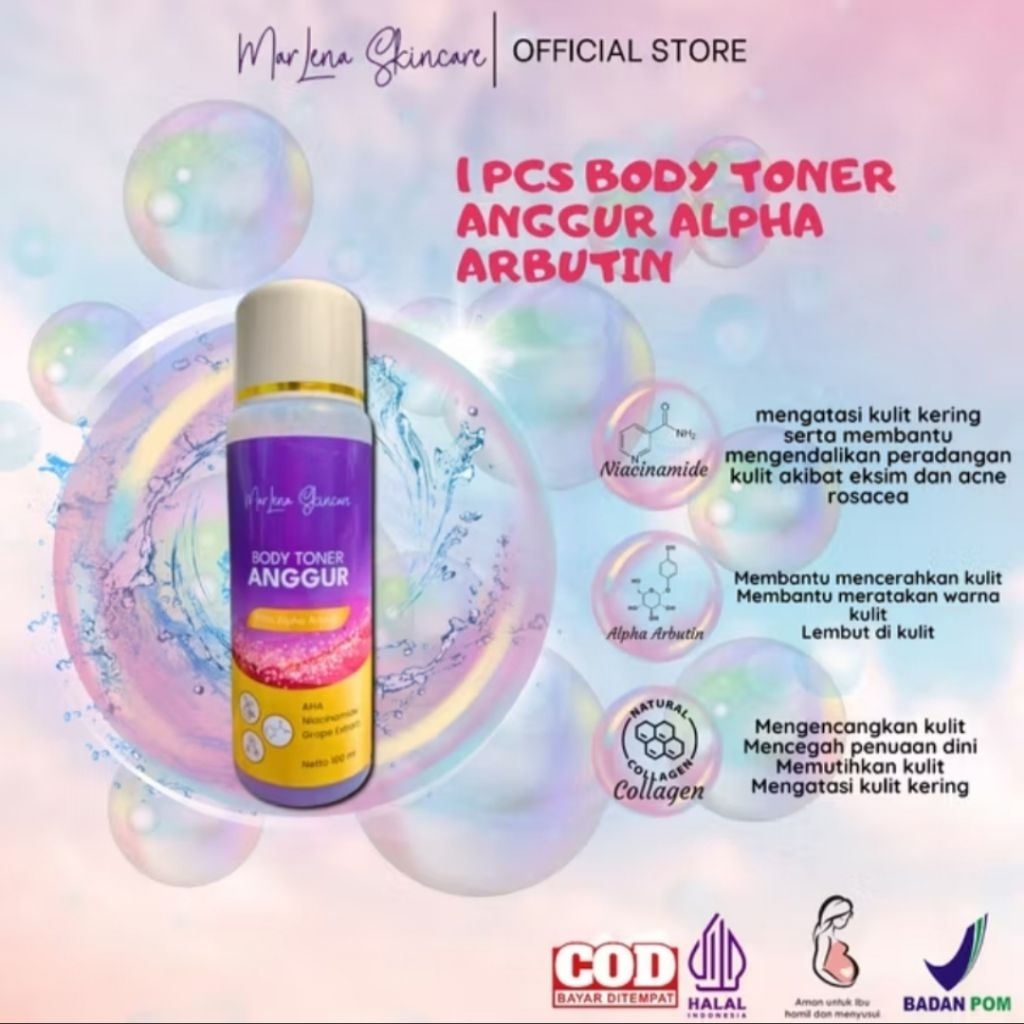 BODY TONER ANGGUR ARBUTIN BPOM TONER MARLENA (1PCS)