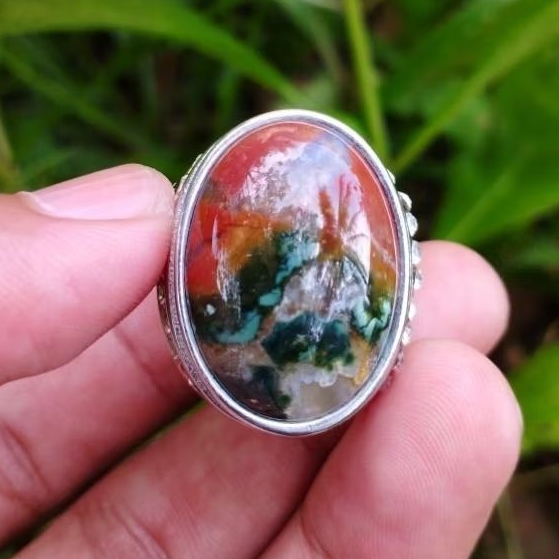 biseki batu alam cincin batu akik panca warna multi kristal dim 30 ring 8 titanium super natural ist