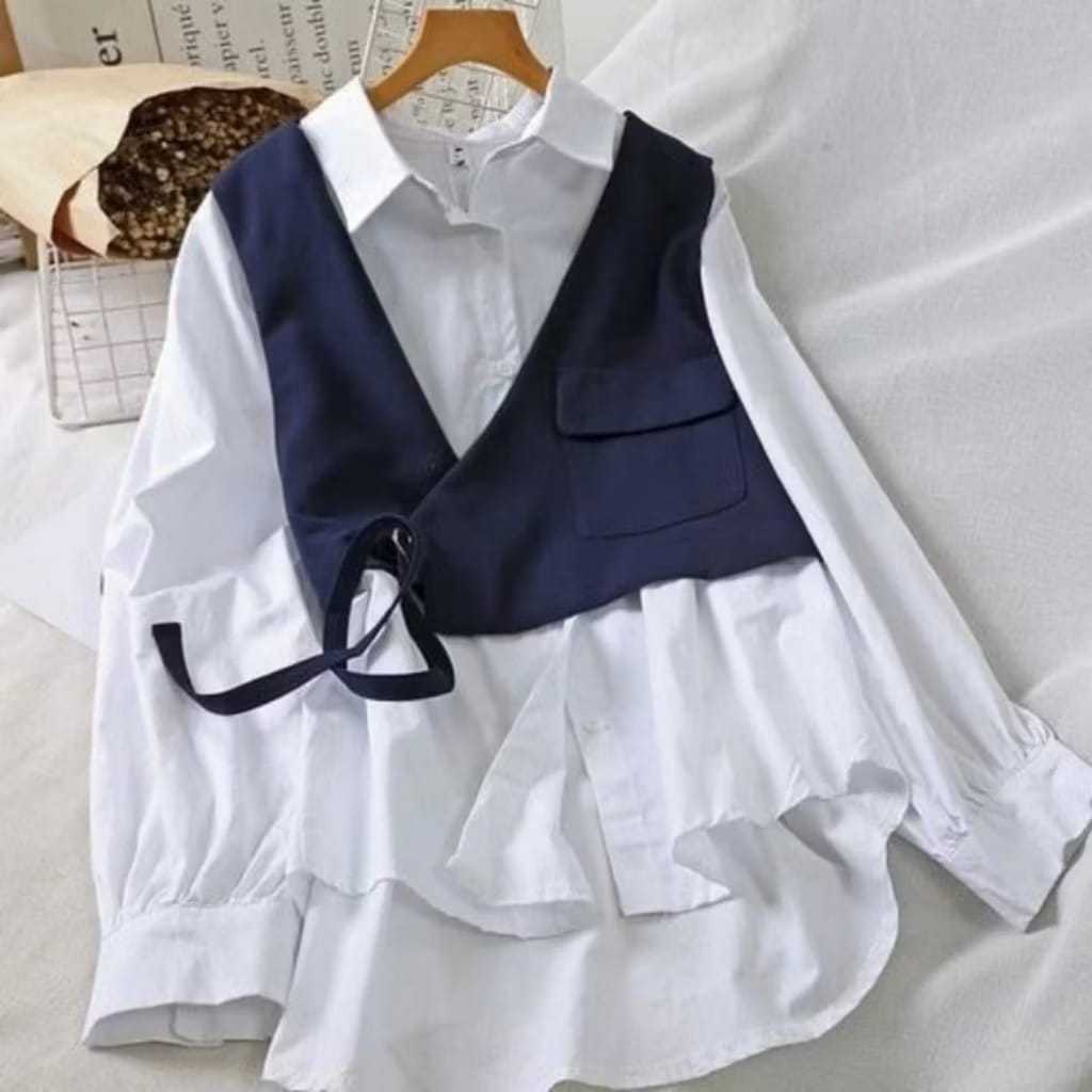 Atasan wanita korean style oversize top / eleanor kemeja wanita plus rompi vest big size