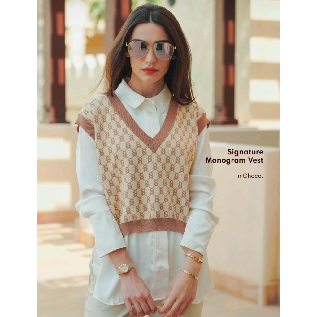 vest buttonscarves preloved signature monogram vest in choco