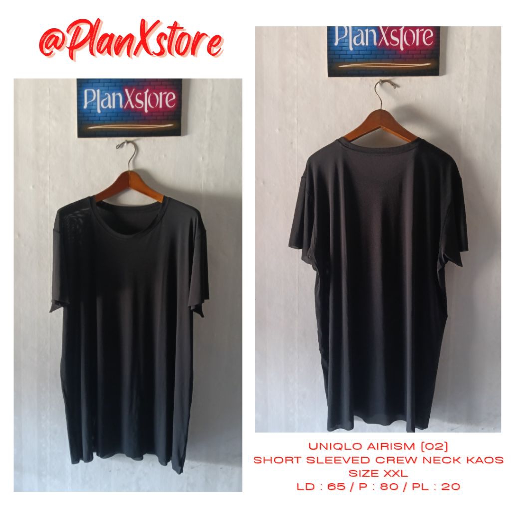 UNIQLO AIRISM (02) CREW NECK SHORT SLEEVED KAOS SIZE XXL WARNA HITAM PRELOVED TERJANGKAU