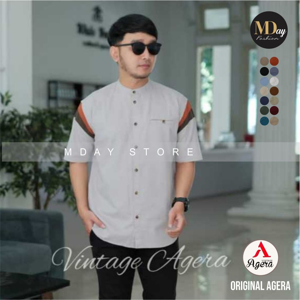 AGERA VINTAGE BAJU KEMEJA KEMKO PRIA LENGAN PENDEK KANCING FULL FASHION KOMBINASI TERBARU 2024